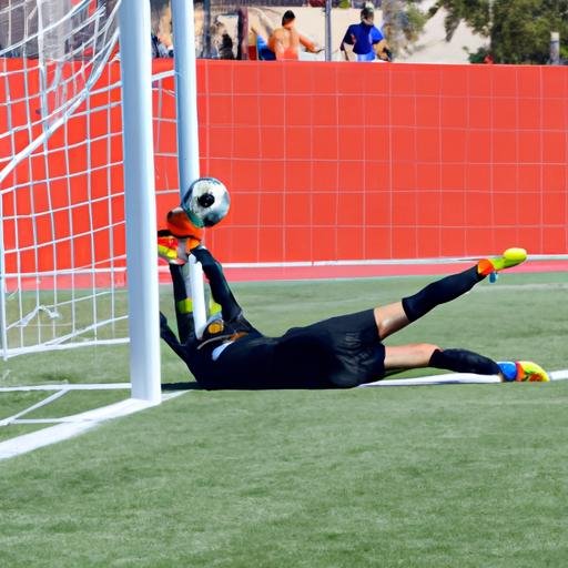 Thủ môn U19 lao ra cản phá trong trận đấu trực tiếp, khi quả bóng tiến tới khung thành.