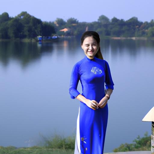 Thiết kế áo dài tay phồng màu xanh dương tươi mới thích hợp cho những chuyến dã ngoại và du lịch đến các khu du lịch nước.