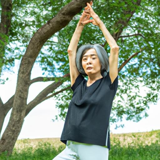 Bà già tập yoga tại công viên