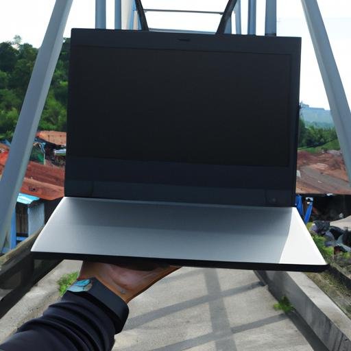 Cầm Lenovo 730S Ideapad trên cây cầu