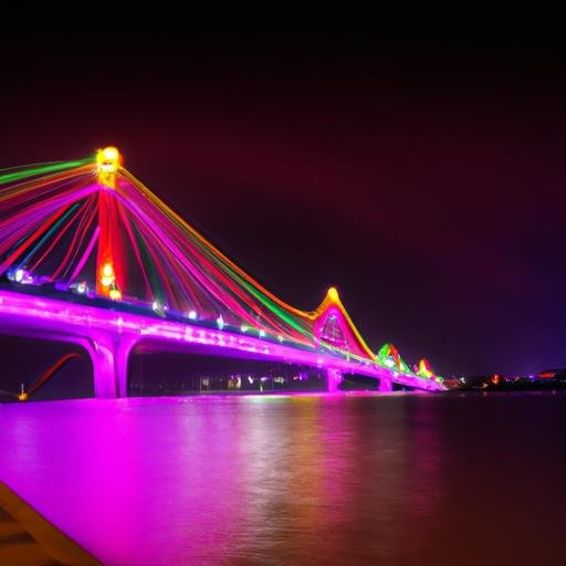 Cầu Hai Phú Thọ về đêm với ánh sáng đầy màu sắc