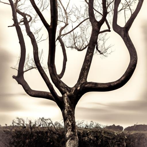 Một cây cổ thụ với những cành cây hình dáng như các số 1, 10, 7 và 16 trong bức ảnh kỳ ảo