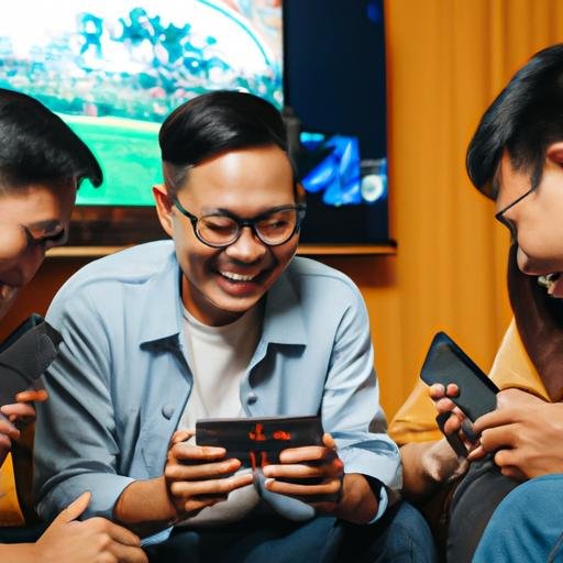 Một nhóm bạn vui vẻ cười đùa và chơi Big Boss Club iOS cùng nhau trong một buổi sum họp cuối tuần.
