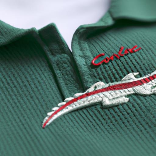 Gần cận sản phẩm áo polo Lacoste với logo cá sấu đặc trưng.