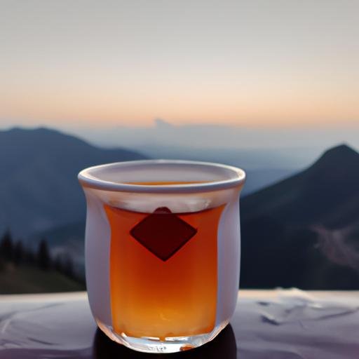 Một cốc rượu 90 độ với tầm nhìn hoàng hôn trên núi