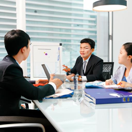Một cuộc họp kinh doanh giữa khách hàng Trung Quốc và các nhân viên Việt Nam trong phòng họp của công ty.