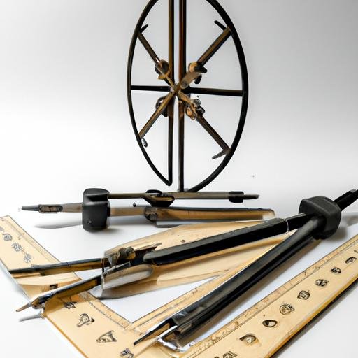 Bộ dụng cụ vẽ đẹp mắt, bao gồm thước kẻ, compa và bút chì được sử dụng bởi một kiến trúc sư nổi tiếng