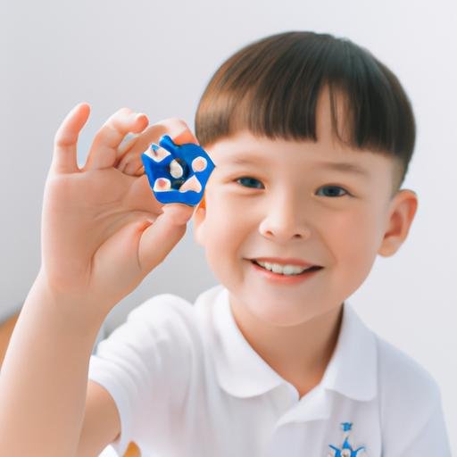 Em bé cười tươi, cầm nắm một quân cờ trong trò chơi 'Con dê đánh số mấy'