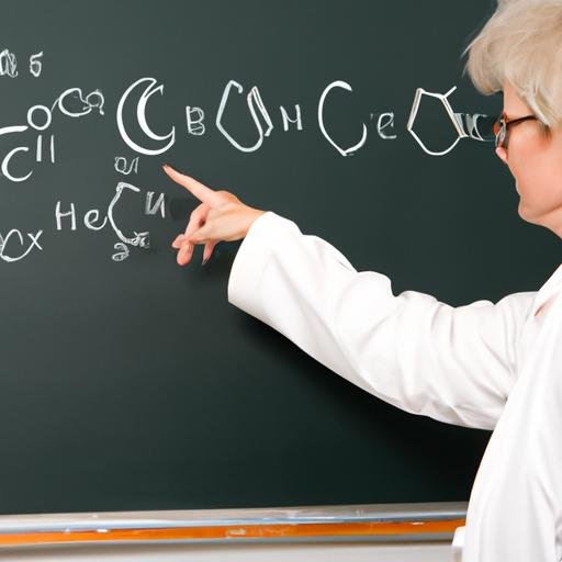 Giáo viên giải thích công thức hóa học trên bảng đen