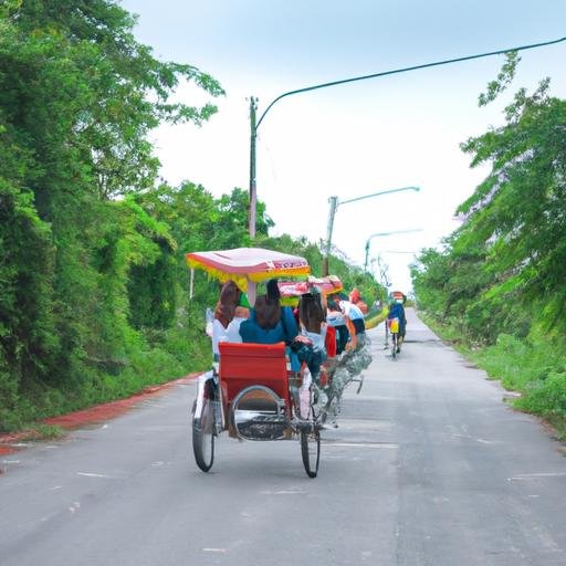 Một nhóm khách du lịch tận hưởng chuyến tham quan bằng cyclo trên đường Trần Nguyên Hãn.