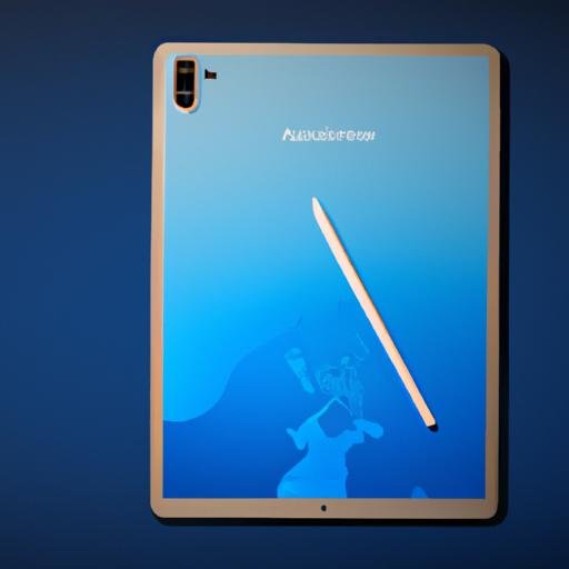 Một chiếc iPad 10.5 Pro 2017 cũ với nền màu xanh hiển thị một tác phẩm nghệ thuật kỹ thuật số.