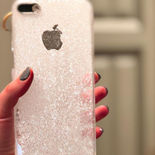 Cô gái cầm chiếc iPhone 7 Plus trắng với vỏ trong suốt có phụ kiện lấp lánh