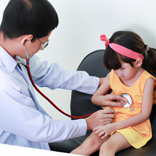 Một bé gái đang được bác sĩ nhi khoa khám và điều trị tại Bệnh viện Long Xuyên.
