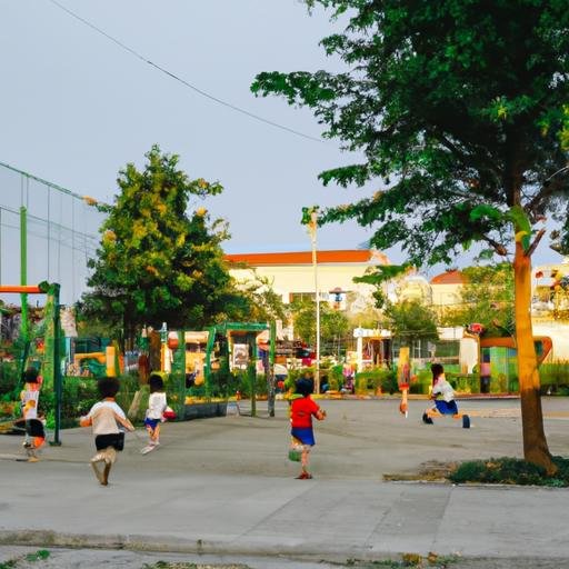 Nhóm trẻ em chạy nhảy và chơi đùa tại khu vui chơi trẻ em trong Tân Thới Nhất 8 Quận 12.