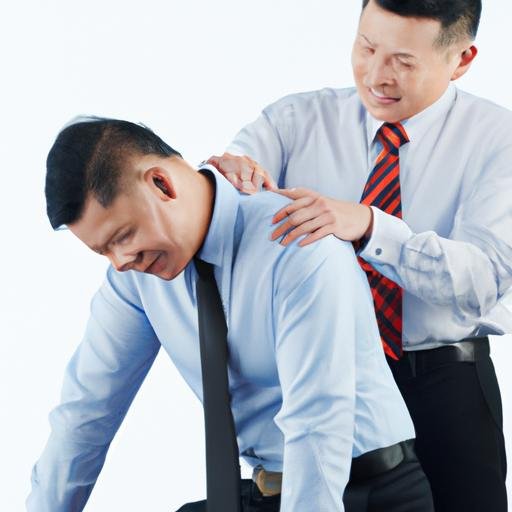 Một Kynu Ho Chi Minh đang massage vai cho một doanh nhân mệt mỏi