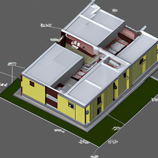 Mô hình 3D của thiết kế tòa nhà với đo đạc chỉ số không gian chính xác.