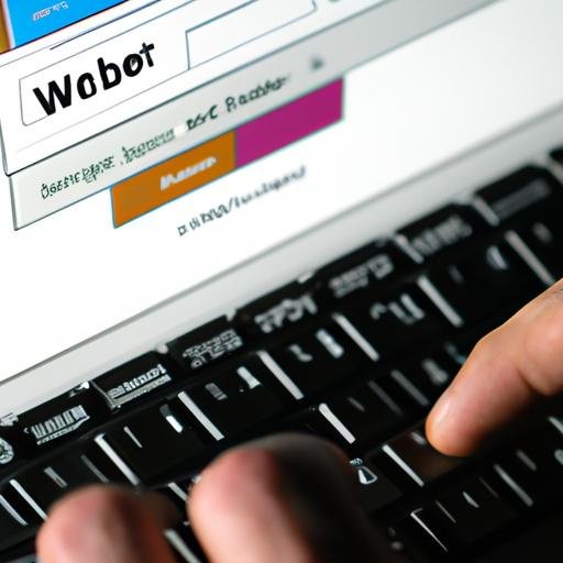 Một người đàn ông đánh máy trên bàn phím với màn hình máy tính hiển thị website