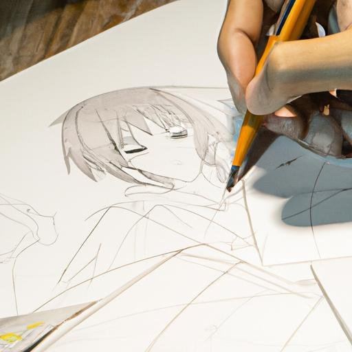 Gần chụp tay của một nghệ sĩ vẽ tay nhân vật manga từ quyển sách 'Sách vẽ truyện tranh phong cách Nhật Bản'.
