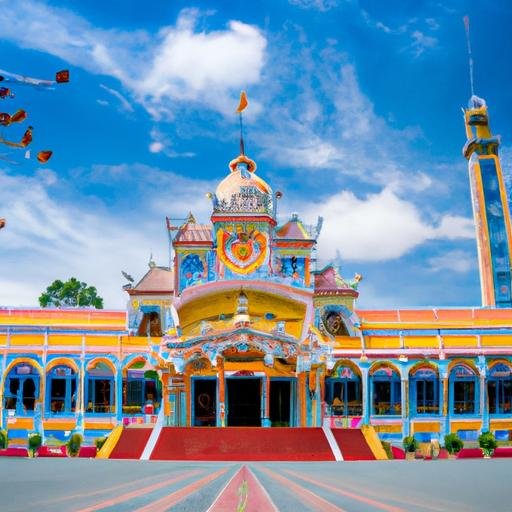 Ngôi đền Cao Đài nổi tiếng tại Tây Ninh, nơi được nhiều khách hàng đón xe buýt Phương Trang đến thăm.