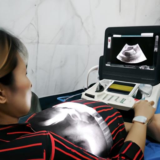 Người trải qua siêu âm để chuẩn đoán bệnh án sỏi túi mật.