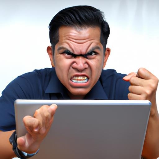 Người đang gõ máy tính với vẻ nổi cáu