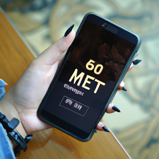 Một người phụ nữ cầm smartphone với logo viet69 met trên màn hình chính.