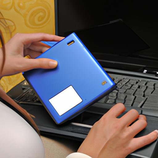 Người phụ nữ chuyển tập tin từ laptop vào ổ cứng di động Toshiba