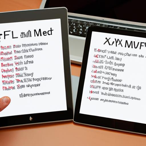 Người dùng so sánh tài liệu XML trên laptop và phiên bản PDF trên máy tính bảng
