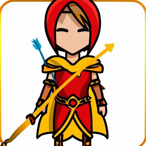 Nhân vật quyền năng trong bộ đồ đỏ vàng, mang cung tên