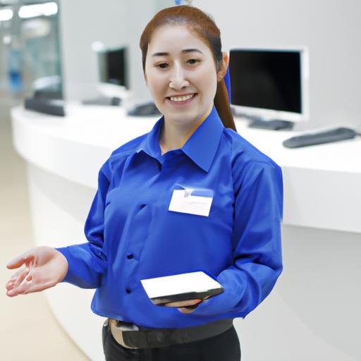 Nhân viên trưng bày Samsung chào đón khách hàng và phát tờ rơi