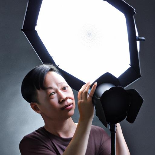 Nhiếp ảnh gia chụp ảnh với đèn selfie chuyên nghiệp