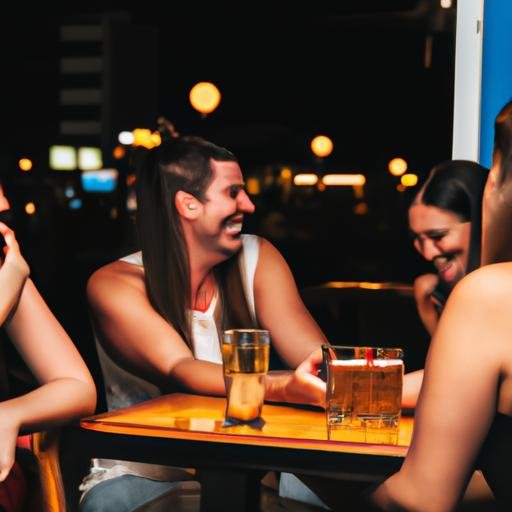 Một nhóm bạn đang thưởng thức buổi tối và cười đùa với nhau