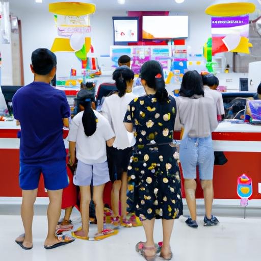 Nhóm khách hàng xếp hàng thanh toán tại quầy tính tiền Ok Mart Bình Dương