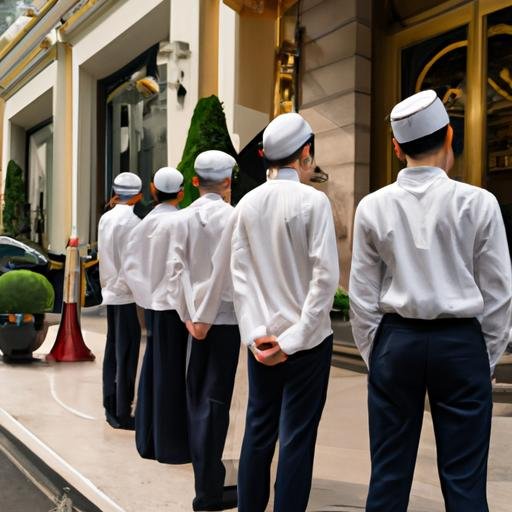 Một nhóm Kynu Ho Chi Minh đang đợi bên ngoài một khách sạn sang trọng
