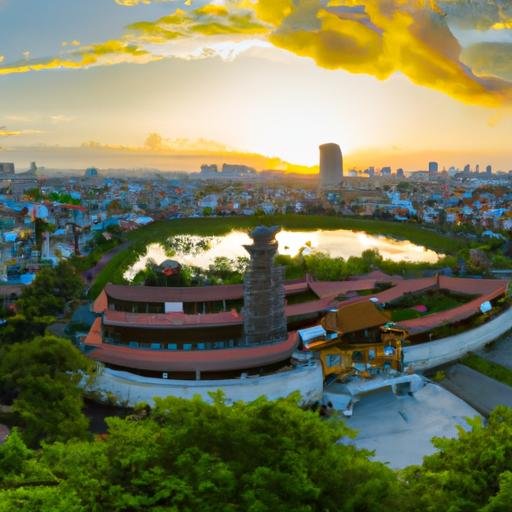 Khung cảnh xanh ngát của 129 bà huyện thanh quan tràn ngập ánh hoàng hôn vàng rực.