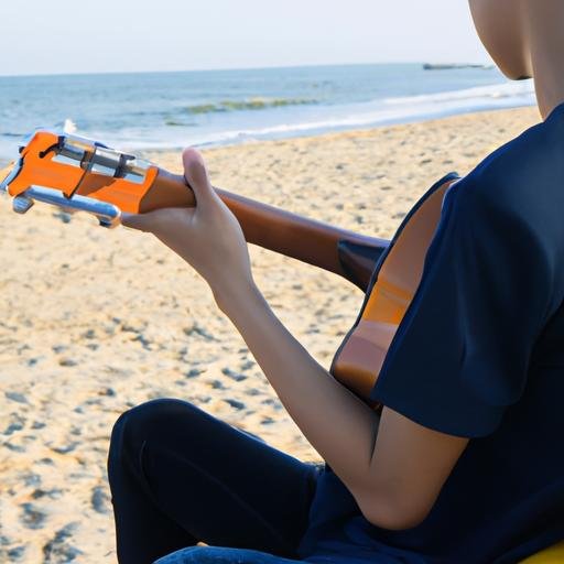 person playing guitar cach im lang on beach