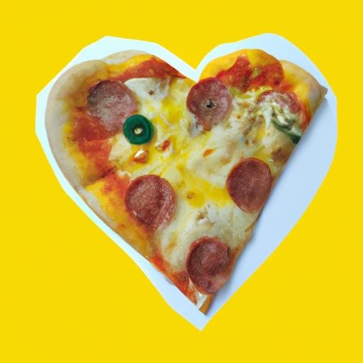 Sticker zalo độc với hình bánh pizza hình trái tim trên nền vàng