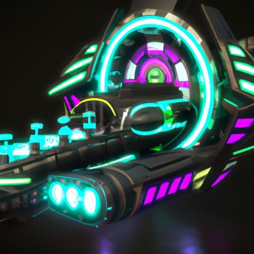 Một khẩu súng Truy Kích với thiết kế tương lai, đèn neon và những chi tiết kim loại.