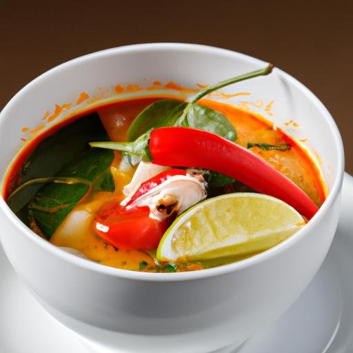 Món súp Tom Yum với các loại ớt bơi lội trong nước dùng