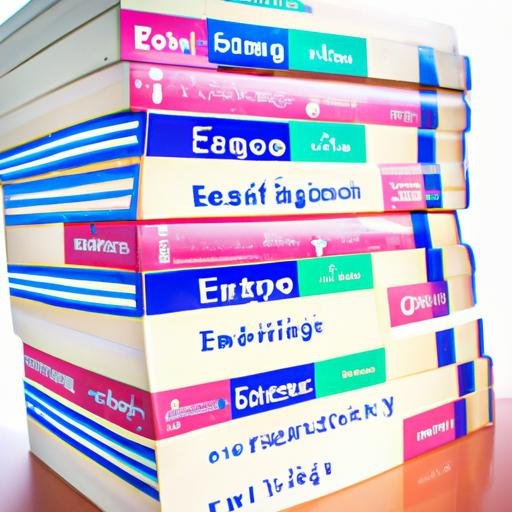 Một đống sách luyện thi đánh giá trình độ tiếng Anh.