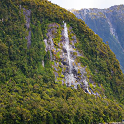 Một thác nước xả xuống núi được xung quanh vày rừng xanh xao tươi tỉnh.