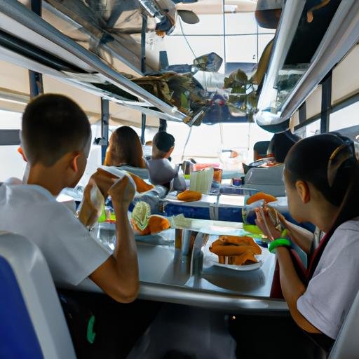 Nhóm hành khách đang thưởng thức bữa ăn ngon miệng trên xe buýt Phương Trang.