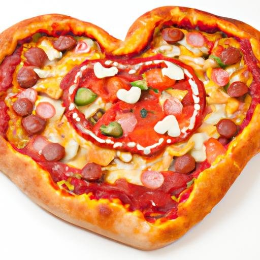 Một chiếc pizza hình trái tim với sốt cà chua, pho mát và những nguyên liệu khác