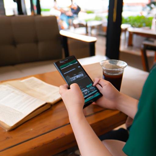 Một người đang nắm một chiếc smartphone và xem code phát triển ứng dụng trong một quán cà phê tại Bắc Ninh