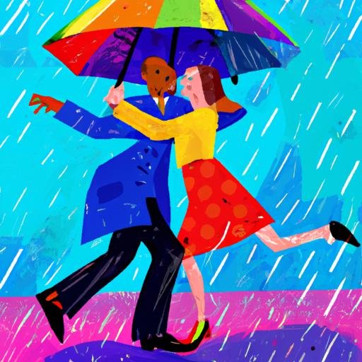 Khi đôi lứa nhảy múa trong cơn mưa và được bao phủ bởi những chiếc ô nhiều màu sắc