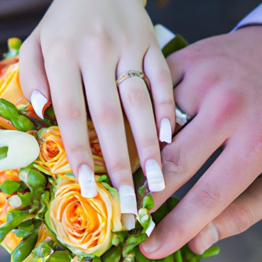 Gần gũi với bức ảnh chụp đôi tay cầm hoa và đeo nhẫn cưới.