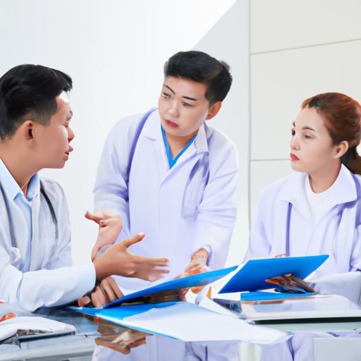 Bác sĩ và y tá thảo luận về kế hoạch điều trị bệnh nhân tại Trung Tâm Y Tế Huyện Phú Tân