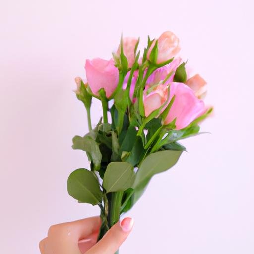 Một bàn tay nắm chặt những bông hoa hồng nhẹ nhàng và duyên dáng