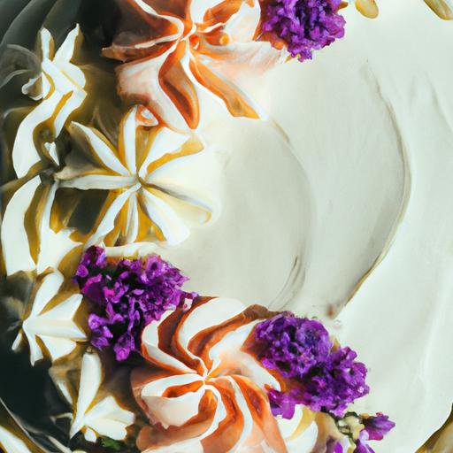 Bánh sinh nhật với kem tươi và hoa ăn được trên đầu