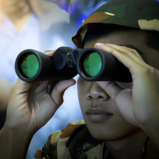 Một binh sĩ sử dụng kính viễn vọng để tìm kiếm địch trong Call of Duty 3